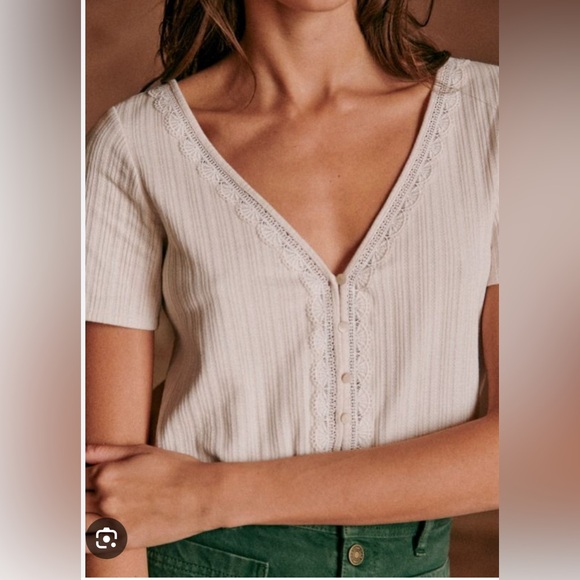 Sezane Tops - Sezane Maddie Beige Button Down T-shirt Size Small
